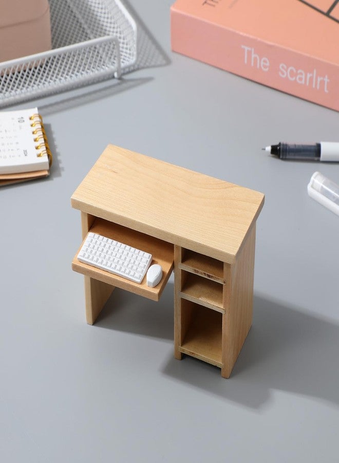 Garneck Dollhouse Miniature Office Computer Desk Table with Mouse and Keyboard 1：12 Scale Small Writing Desk Wood Miniature Fairy Garden House Furniture Decoration - Image 4